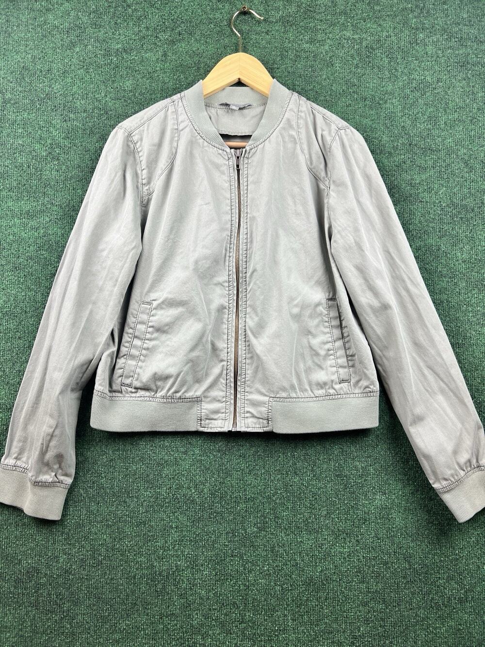 Women’s Gray Bomber Jacket Zip w/ Pockets Long Sleeve XL